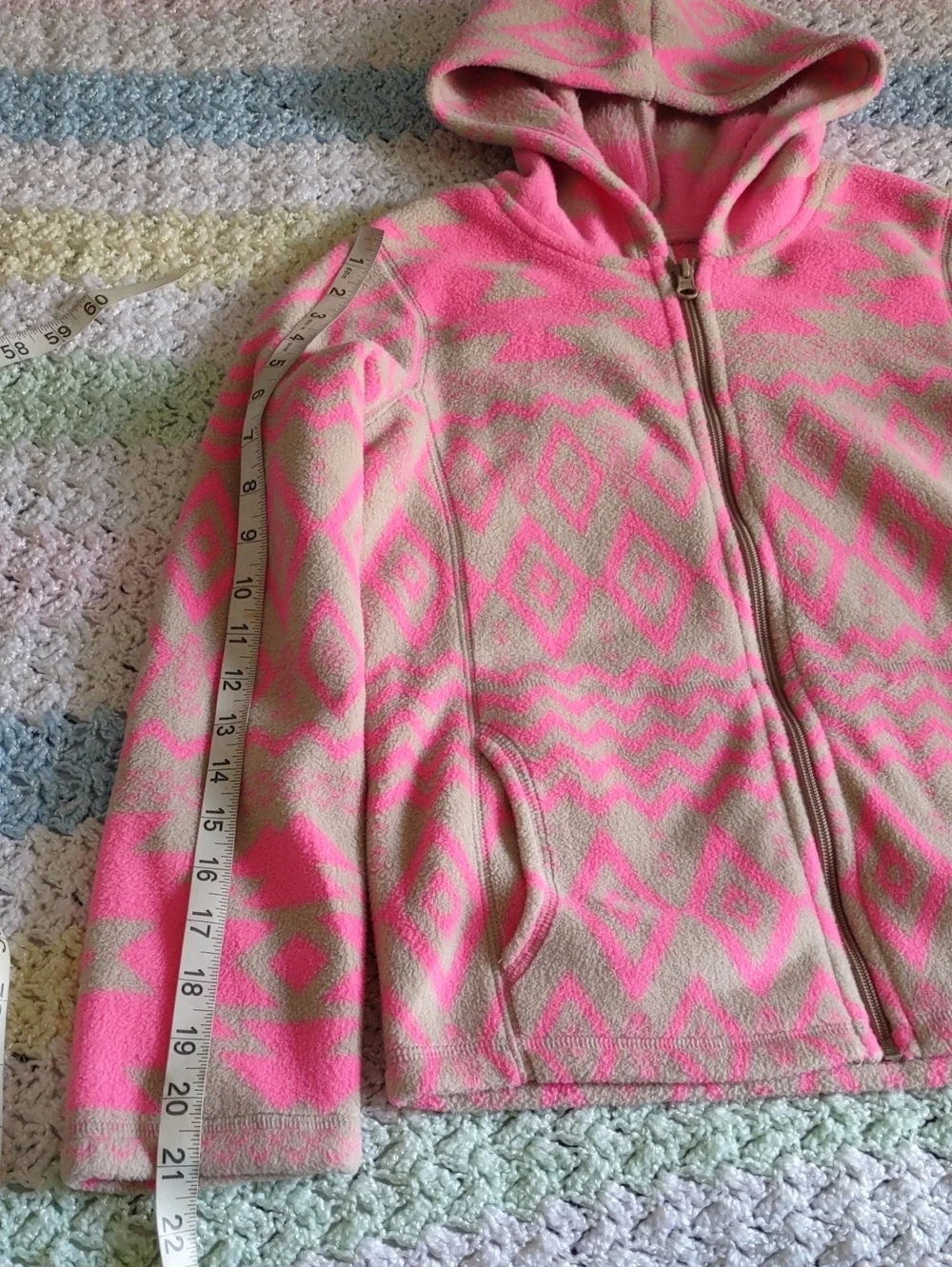 Old Navy Girl's Large 10/12 Pink Tribal Print Fleece Hoodie